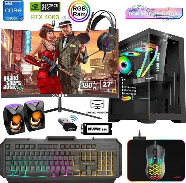 Xaser Xsr840 i5 12400F 16GB Ram 512GB M.2 NVMe SSD 8GB RTX4060 27"Curved 180Hz Sıvı Soğutma Oyun Bilgisayarı - Image 1