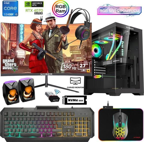 Xaser Xsr843 i5 12400F 16GB Ram 512GB M.2 NVMe SSD 12GB RTX4070 SUPER 27"Curved 180Hz Sıvı Soğutma Oyun Bilgisayarı - Image 1