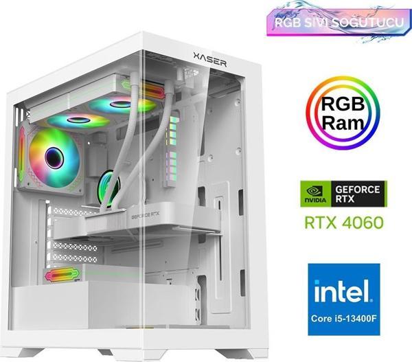 Xaser Xsr878 i5 13400F 16GB Ram 512GB M.2 NVMe SSD 8GB RTX4060 Beyaz Sıvı Soğutma Oyuncu Bilgisayarı - Image 1