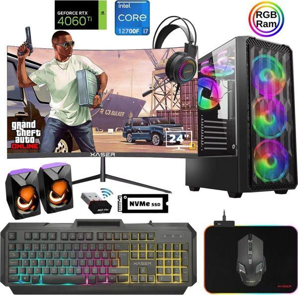 Xaser Xsr887 i7 12700F 16GB Ram 512GB M.2 NVMe SSD 8GB RTX4060Ti 23.8" 180Hz Curved Oyuncu Bilgisayarı - Image 1