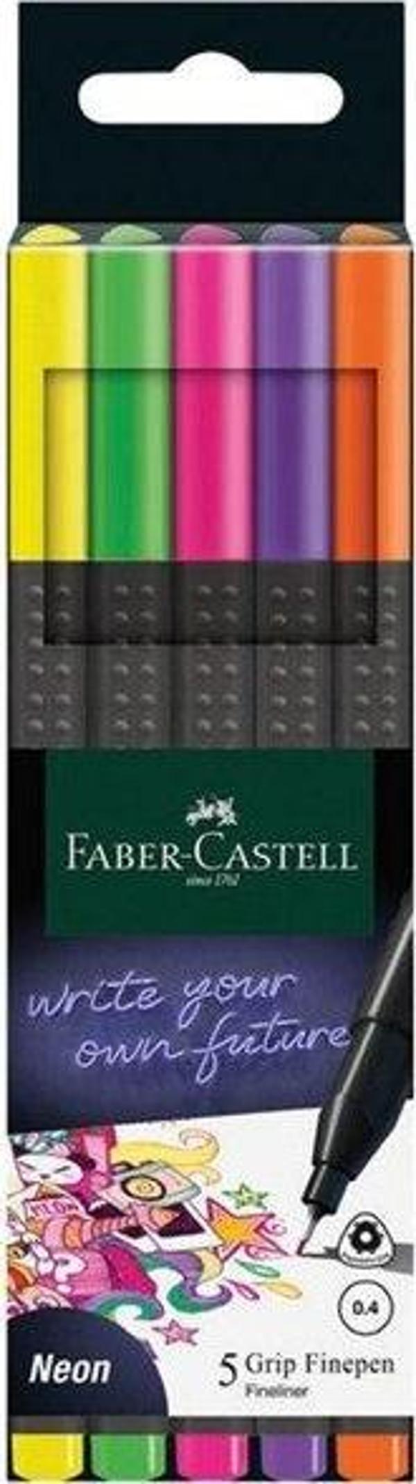 Faber-Castell Grip Finepen 0.4mm 5li Neon Renkler - Image 1
