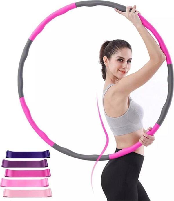 Clifton 1500 Gr Hula Hoop Egzersiz Çemberi Pembe+5'Li Latex Direnç Bandı - Image 1