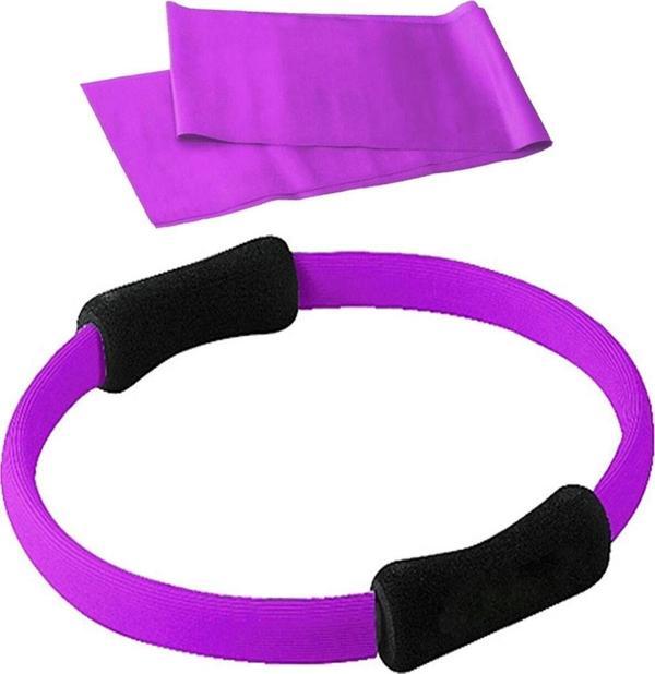 AYLA STAND Fiberglas 38 Cm Pilates Çemberi, 90X7.5 Cm Pilates Bandı Egzersiz Jimnastik Pilates Lastiği Seti - Image 1