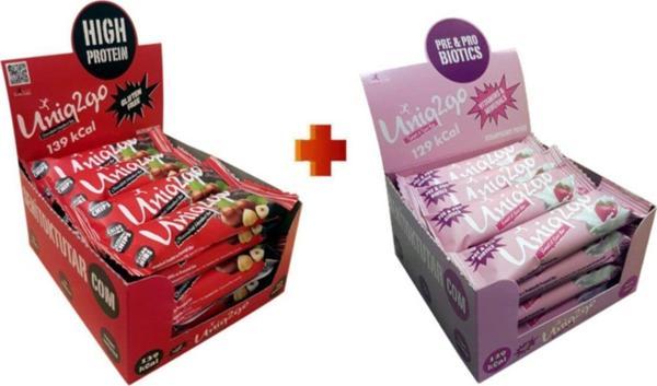 Uniq2Go Chocodark Fındıklı Bitter 16 Tatlı Ekşi Pre-Probiyotik 16 Toplam 32 Adet 38G.Protein Bar - Image 1