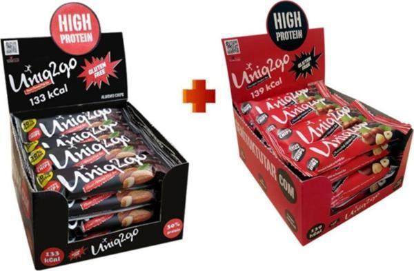 Uniq2Go Chocodark Fındıklı Bitter 16+ Power Bademli 16 Toplam 32 Adet 38 G.Protein Bar - Image 1