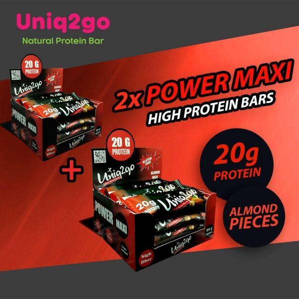 Uniq2Go Power Almond Maxibar Protein Bar 65 Gr %30 Protein 2 Kutu 24 Adet - Image 1