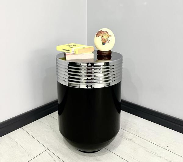ELEGANT Dekoratif Krom Darbuka Parlak Siyah Sehpa 60cm  - Image 1