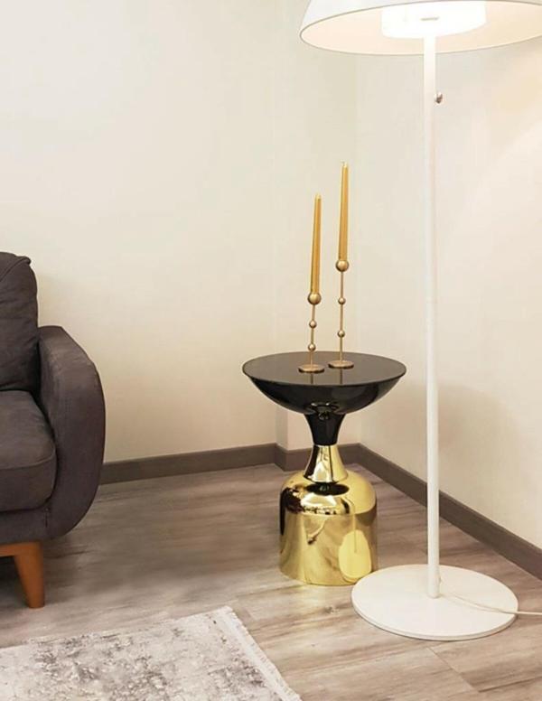 Olympos Dekoratif Parlak Siyah Kısa Model Gold Sehpa 50 cm - Image 1