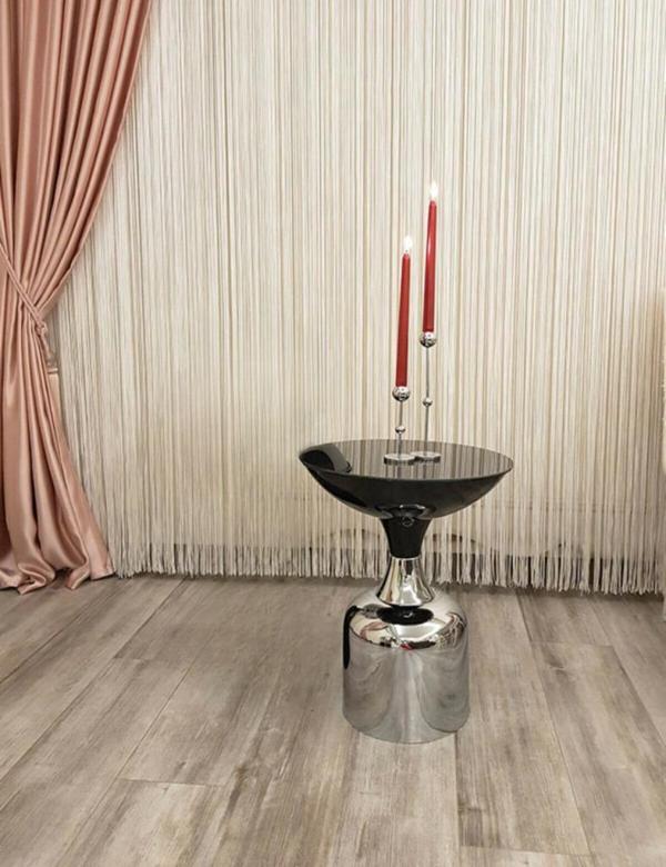 Olympos Dekoratif Parlak Siyah Kısa Model Krom Sehpa 50 cm - Image 1