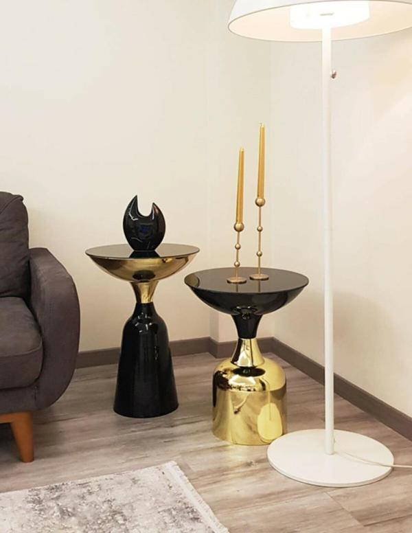 Olympos Dekoratif Parlak Siyah Model Gold Sehpa 50 ve 55 cm - Image 1