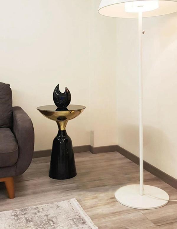 Olympos Dekoratif Parlak Siyah Uzun Model Gold Sehpa 55 cm - Image 1