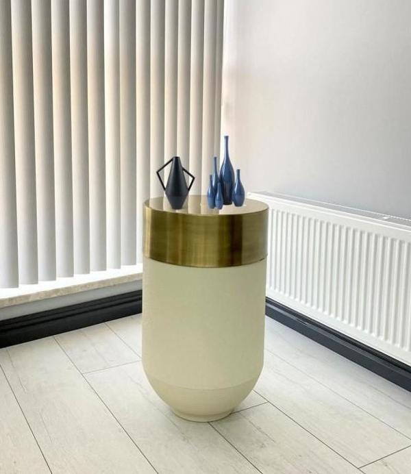 Dekoratif Eskitme Darbuka Beyaz Sehpa 70cm - Image 1