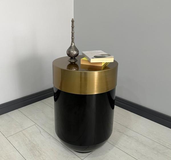 Dekoratif Eskitme Darbuka Parlak Siyah Sehpa 60cm - Image 1