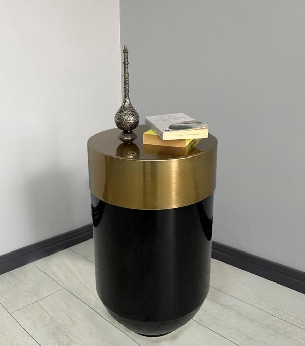 Dekoratif Eskitme Darbuka Parlak Siyah Sehpa 70cm - Image 1