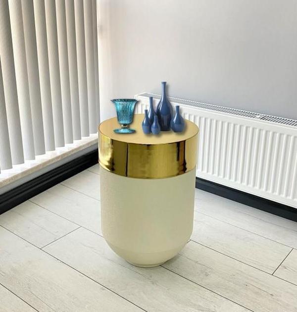 Dekoratif Gold Darbuka Beyaz Sehpa 60cm - Image 1