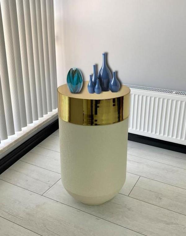 Dekoratif Gold Darbuka Beyaz Sehpa 70cm - Image 1