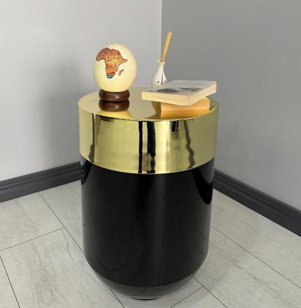 Dekoratif Gold Darbuka Parlak Siyah Sehpa 60cm - Image 1