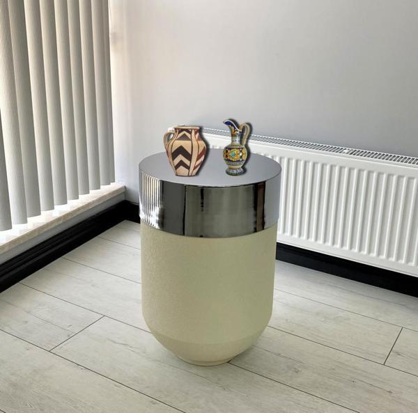 Dekoratif Krom Darbuka Beyaz Sehpa 60cm - Image 1