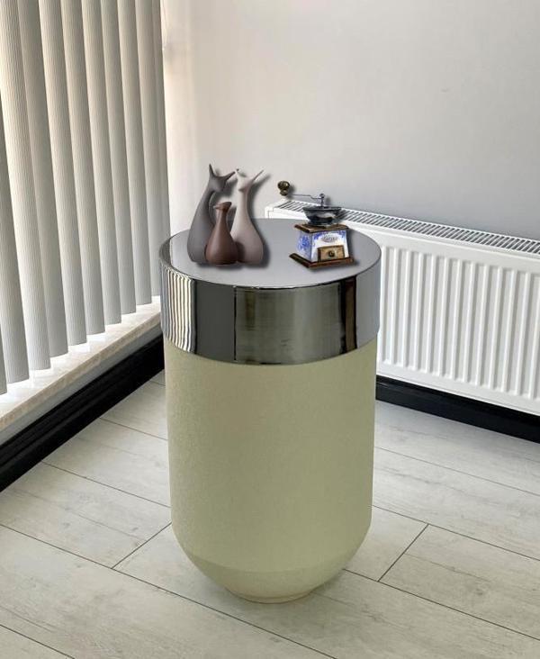 Dekoratif Krom Darbuka Beyaz Sehpa 70cm - Image 1