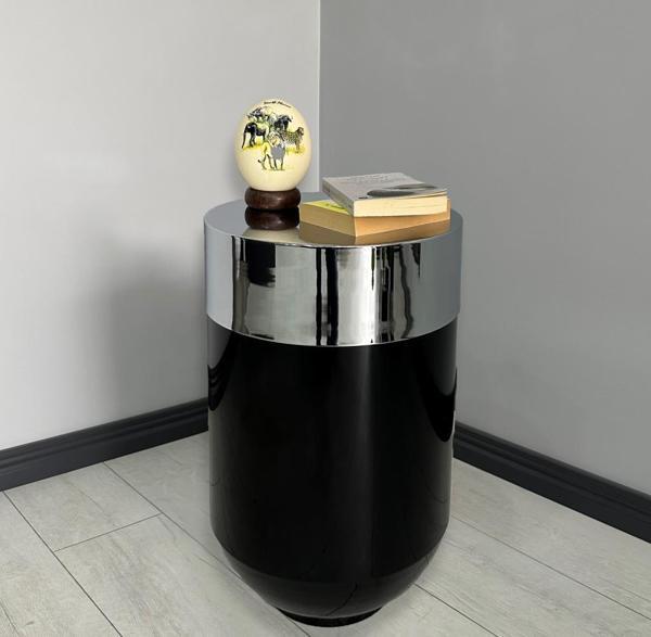 Dekoratif Krom Darbuka Parlak Siyah Sehpa 70cm - Image 1