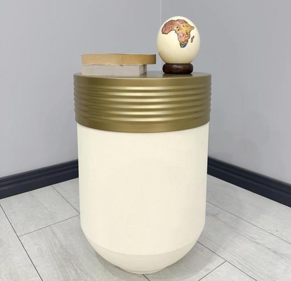 ELEGANT Dekoratif Eskitme Darbuka Krem Sehpa 60cm - Image 1