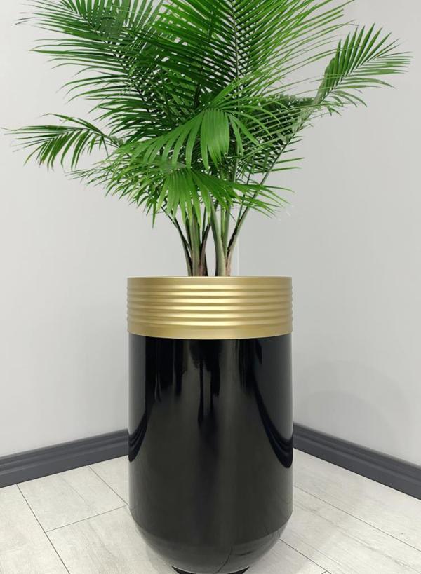 ELEGANT Dekoratif Eskitme Darbuka Parlak Siyah Saksı 60cm - Image 1