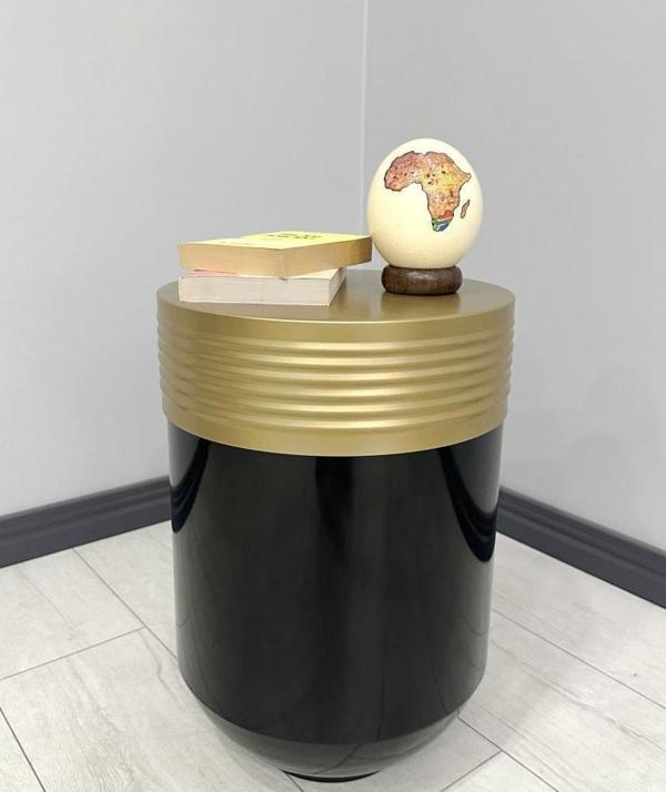 ELEGANT Dekoratif Eskitme Darbuka Parlak Siyah Sehpa 60cm - Image 1