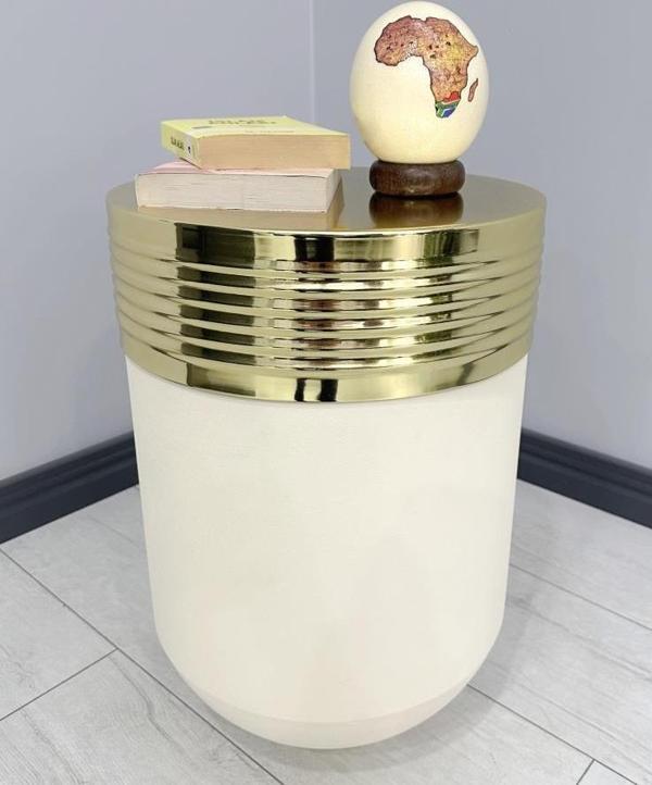 ELEGANT Dekoratif Gold Darbuka Krem Sehpa 60cm - Image 1