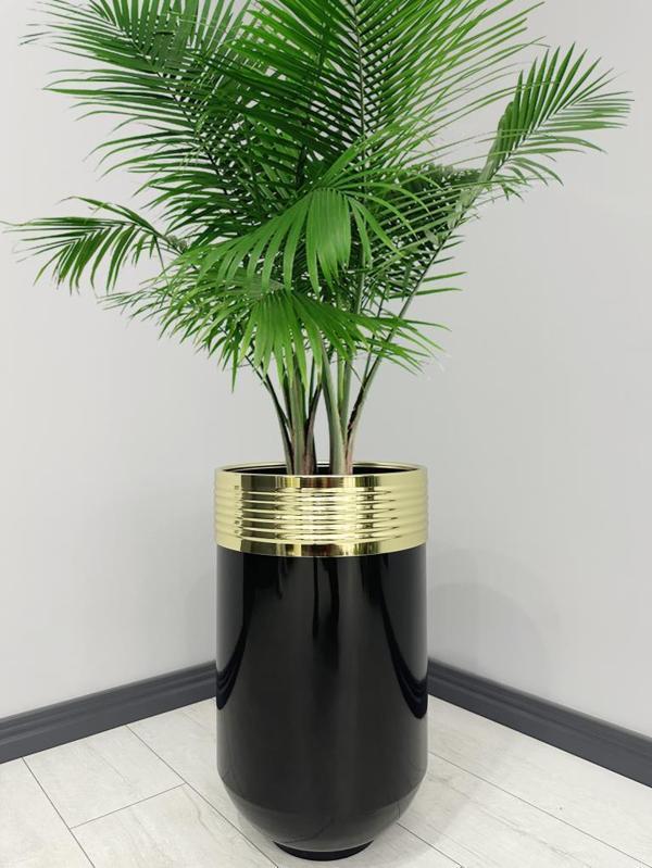 ELEGANT Dekoratif Gold Darbuka Parlak Siyah Saksı 70cm - Image 1