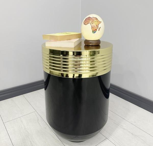 ELEGANT Dekoratif Gold Darbuka Parlak Siyah Sehpa 60cm - Image 1