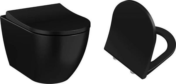 VitrA S60 Kanalsız Mat Siyah Asma Klozet + VitrA Slim Yavaş Kapanır Kapak - Image 1