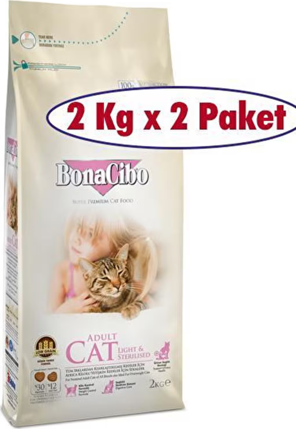 Bonacibo Adult Cat Light - Sterilised Kısırlaştırılmış Kediler İçin Yetişkin Kedi Maması 2 kg x 2 - Image 1