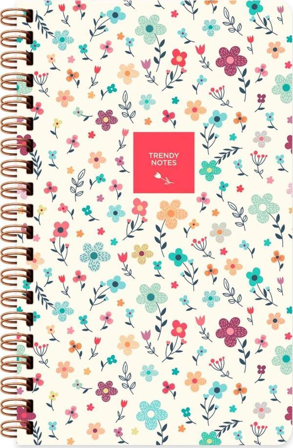Sert Kapak Düz Spiralli Çiçek Defter Krem Çiçek 13x21 - Image 1