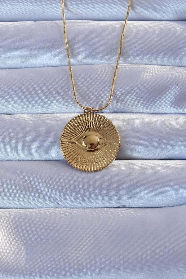 Gold Renk İşlemeli Göz Kolye - EBJ240928W28324 - Image 1