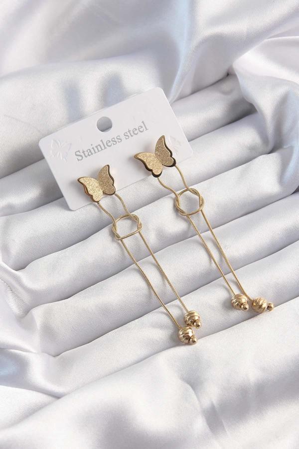  Gold Renk Sallantılı Düğüm Model Kelebek Küpe - EBJ240928W28372 - Image 1