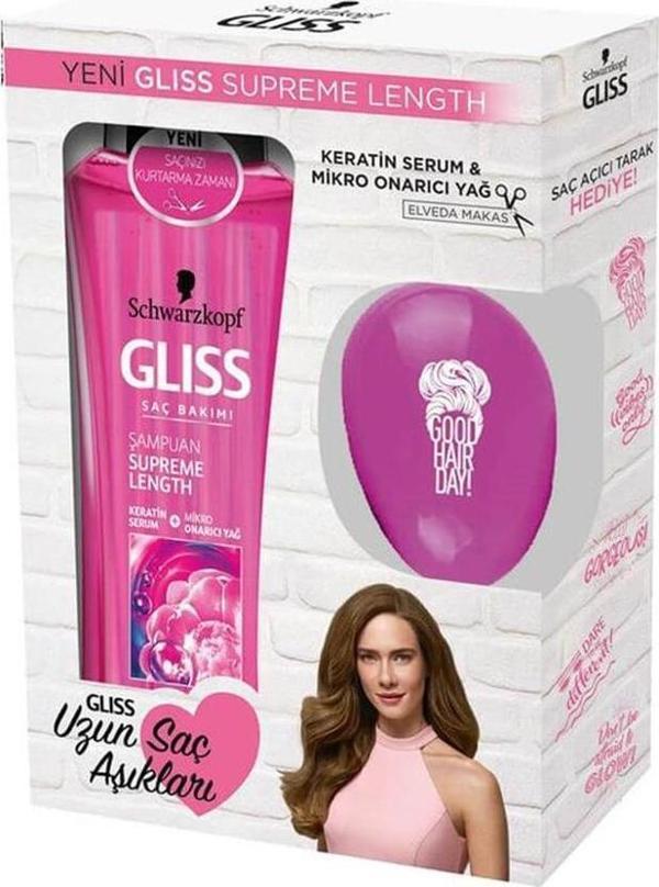 Gliss Şampuan 525 ml Supreme Length + Özel Tarak Hediyeli Zarar Görmüş Saçlar - Image 1