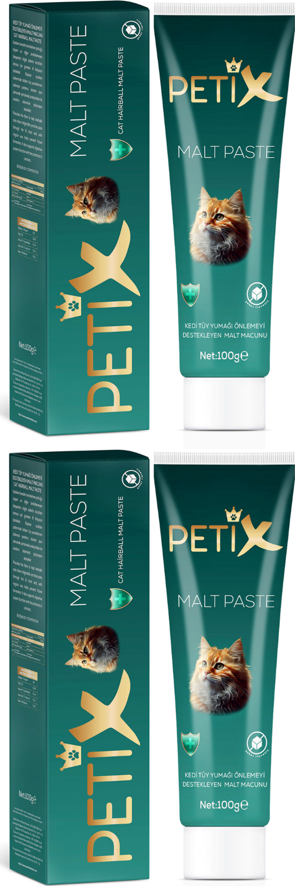Petix Anti-Hairball Tüy Yumağı Önleyici Kedi Malt Macunu 100 gr 2' Li - Image 1