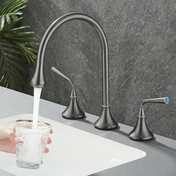 Modern Gri 360 Derece Döner 3 Delik 2 Kulplu Banyo Tezgah Üstü Lavabo Bataryası - Image 1