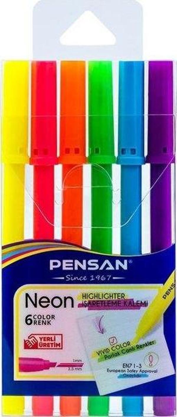 Pensan 6 Renk Neon Kesik Uç Keçeli Kalem Pe99095Kç6 - Image 1
