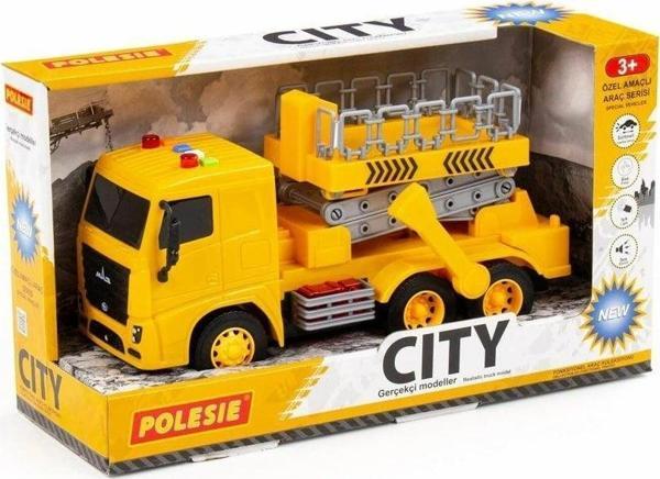 96289 CITY Sürtmeli Makaslı Platform Aracı Işıklı ve Sesli Sarı Kabin Kutuda - Polesie - Image 1