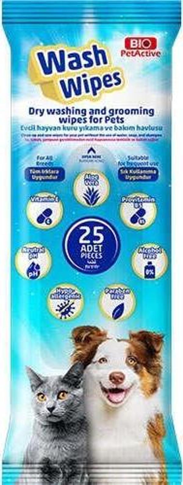 Bio Petactive Wash Wipes Kedi ve Köpek Temizleme Mendili Küçük Boy (25 Adet) - Image 1