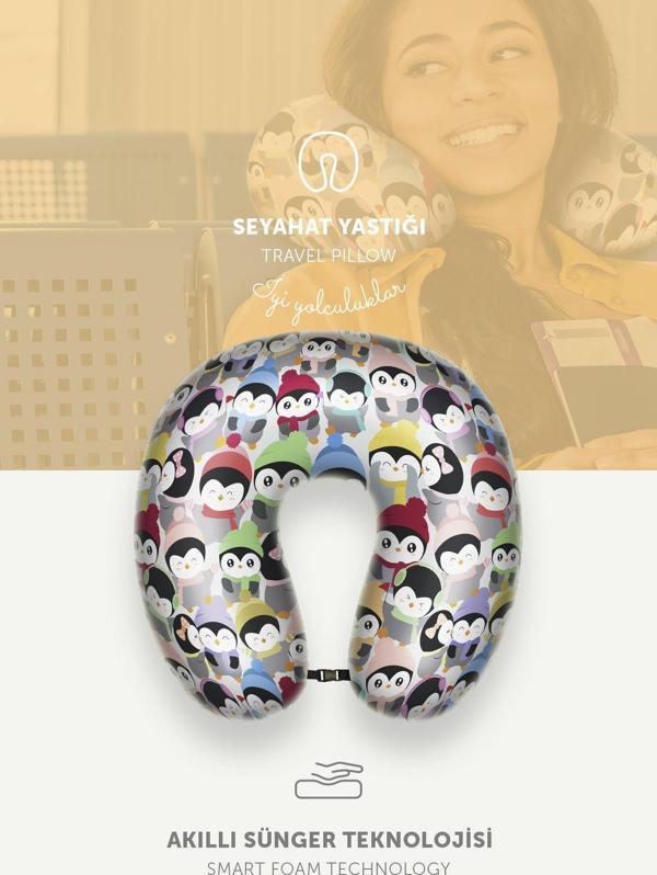 Pafu Ortopedik Seyahat Boyun Yastığı Visco Rahat Uyku Yastığı - Penguen Desenli - Image 1