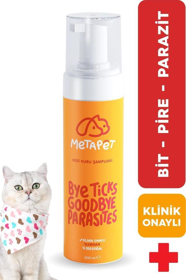 Metapet Kedi için Doğal Kuru Şampuan, Bit, Pire, Dış Parazit ve Kene Önleyici Damla Tasması ve Tarağı Ile de - Image 1
