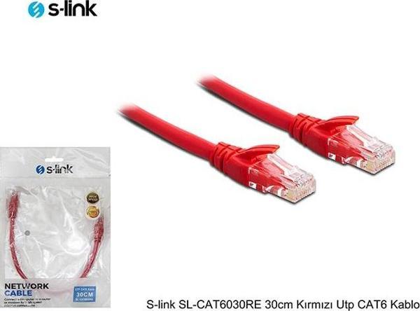 S-link SL-CAT6030RE 30cm Kırmızı Utp CAT6 Kablo - Image 1