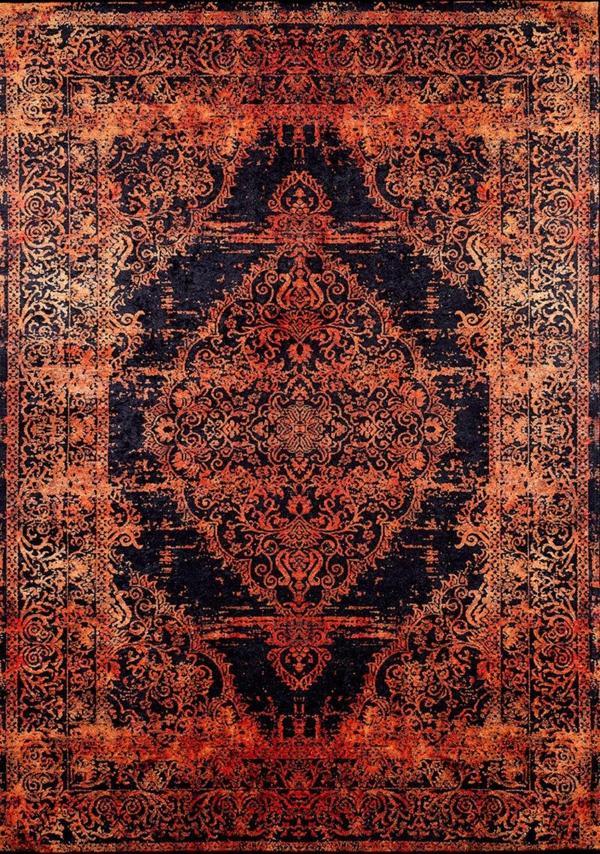Klasik Turuncu Siyah Salon&Oturma Odasıı&Yolluk Dijital Baskılı Makinede Yıkanabilir Kaymaz Taban Saçaklı Halı HK092   - Image 1