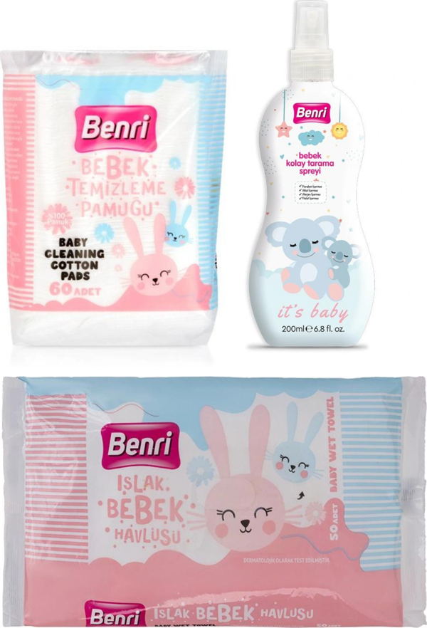 Benri Bebek Kolay Tarama Spreyi 200 ml  Bebek Temizleme Pamuğu 60 Adet ıslak bebek havlusu 50 Adet - Image 1