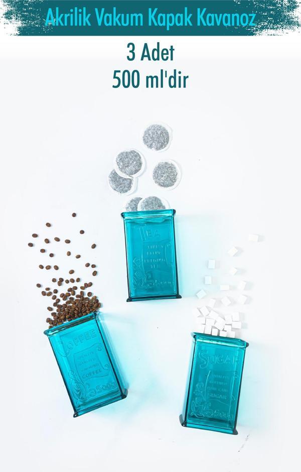 Akrilik Aquamarin Şeker Kahve Çay Kavanozu 500 Ml (Vakum Kapak ) - Image 1