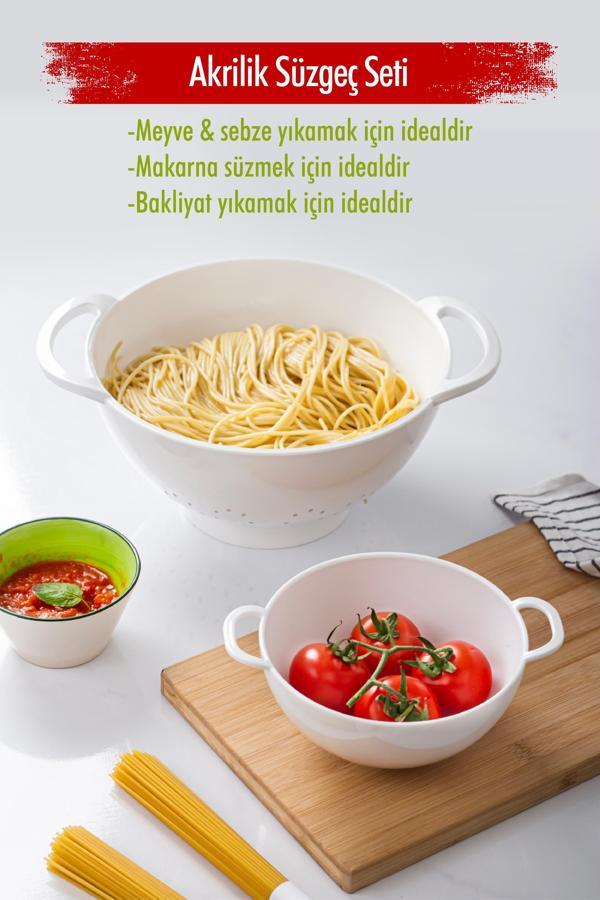 Akrilik Beyaz 2 Li Süzgeç Seti ( Makarna & Pirinç Süzgeci ) - Image 1