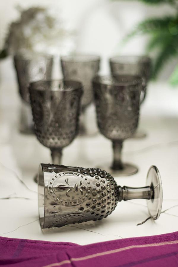 Akrilik Füme 6'lı Kadeh & Su Meşrubat Kahve Yanı Bardağı 450 ml ( Cam Değildir ) - Image 1