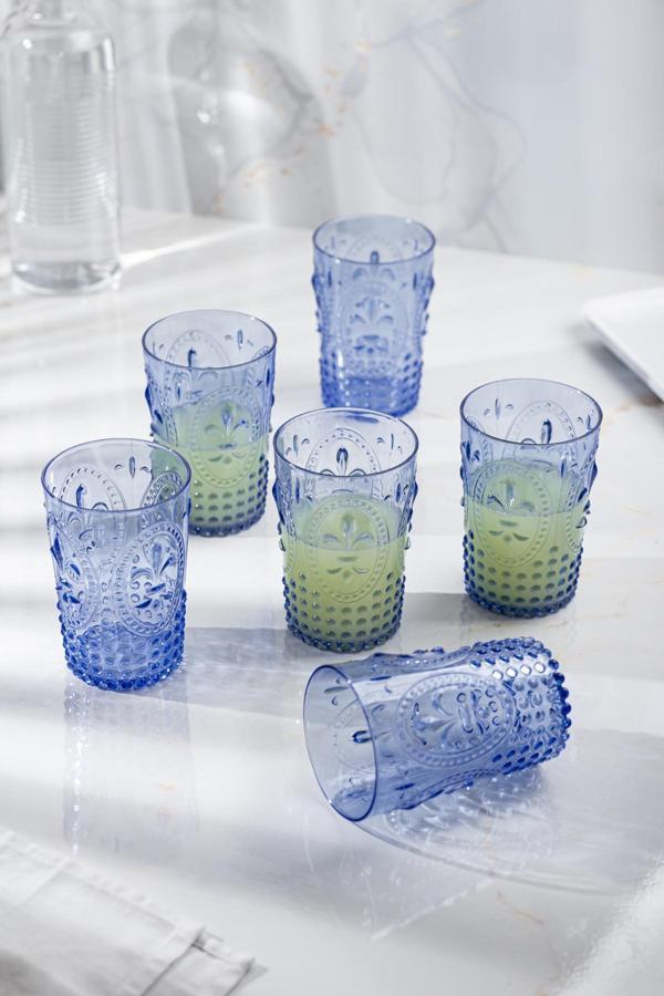 Akrilik Mavi 6'lı Kısa Bardak & Su Meşrubat Kahve Yanı Bardağı 400 ml ( Cam Değildir ) - Image 1